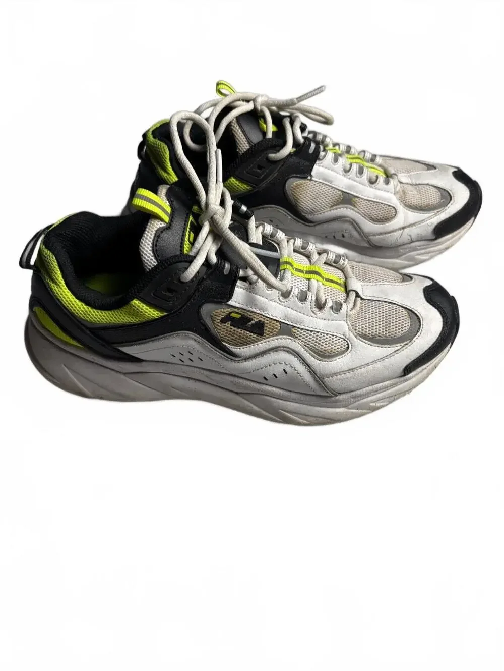 Fila unisex Athletic Sneakers White Black and Neon Yellow